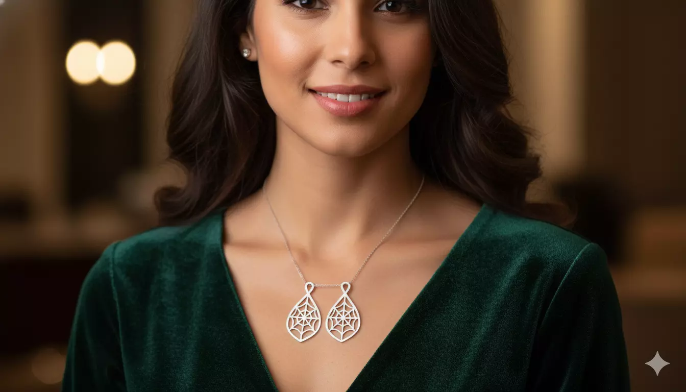 Spiderweb Teardrop Pendant Jewelry Art 3D model_4