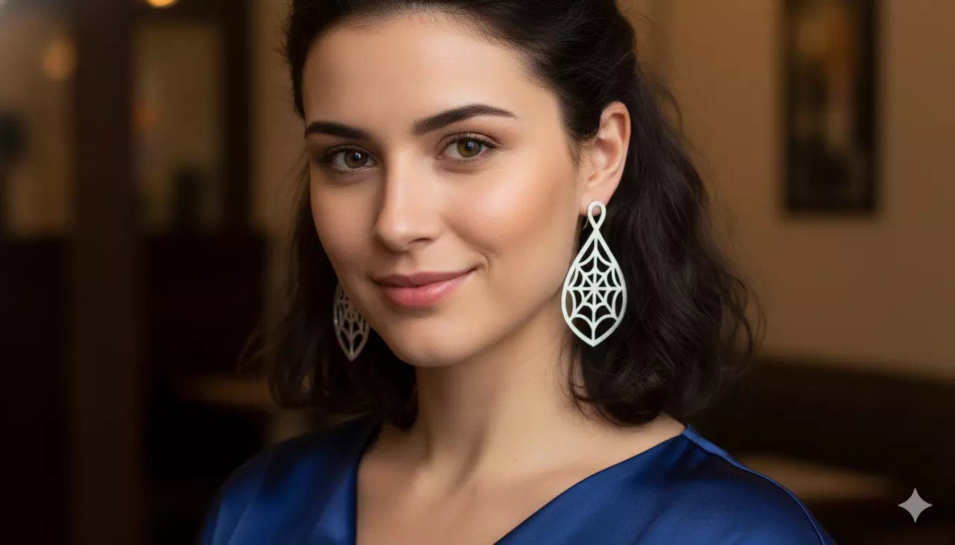 Spiderweb Teardrop Pendant Jewelry Art 3D model_3