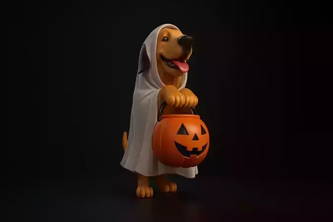 Adorable Halloween Dog Ghost with Pumpkin Buckey 