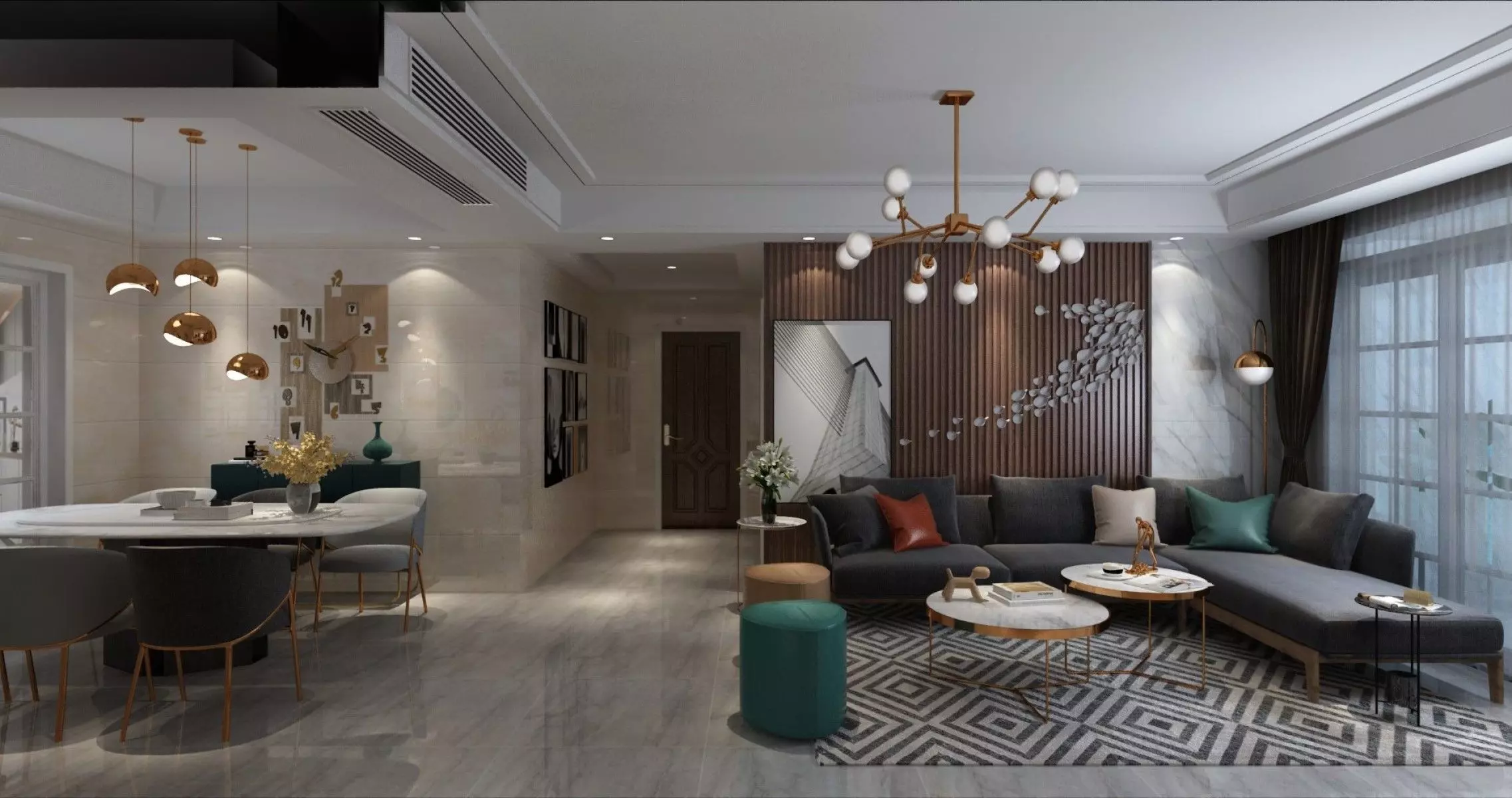 Living and Dining Room Combo with Balcony 3D model_1