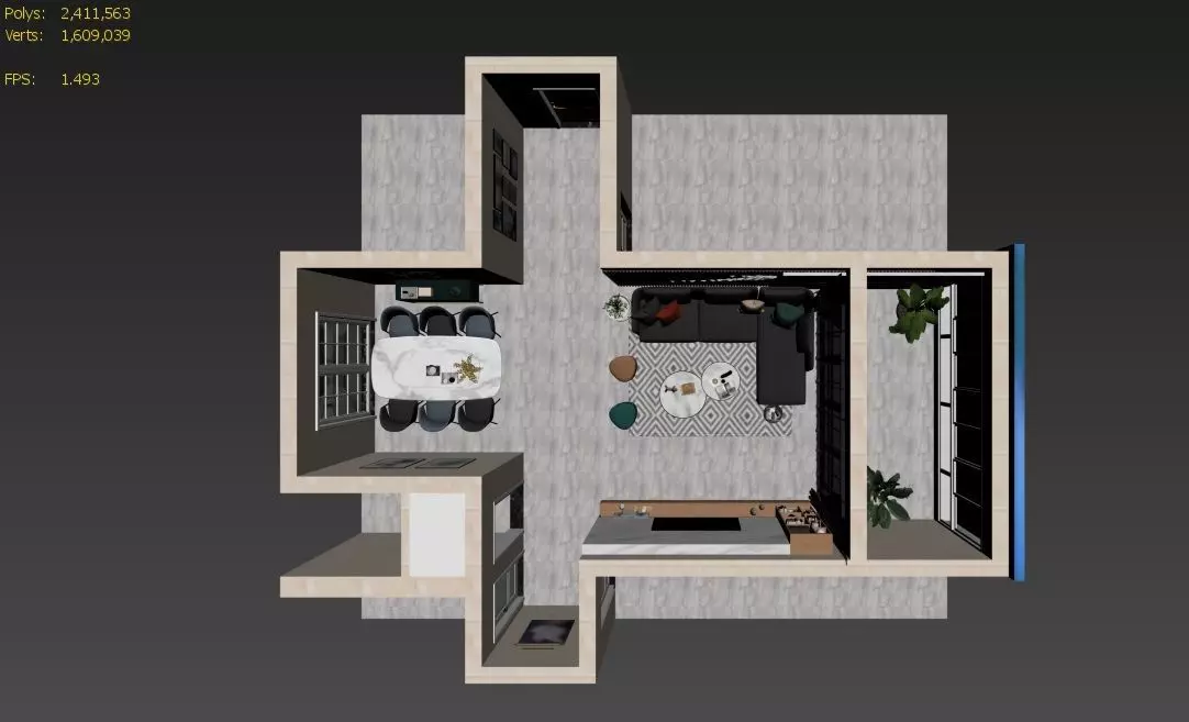 Living and Dining Room Combo with Balcony 3D model_15