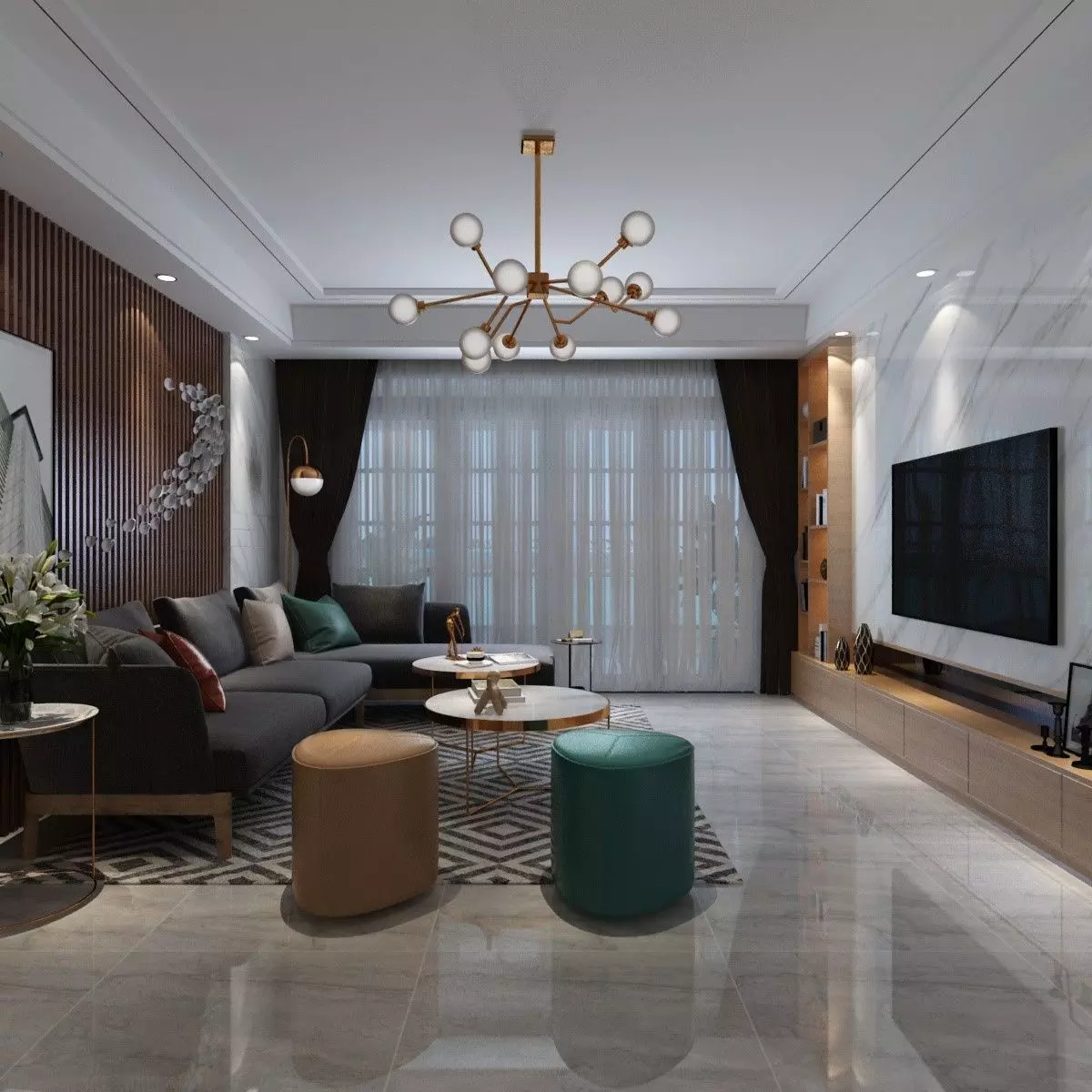 Living and Dining Room Combo with Balcony 3D model_0