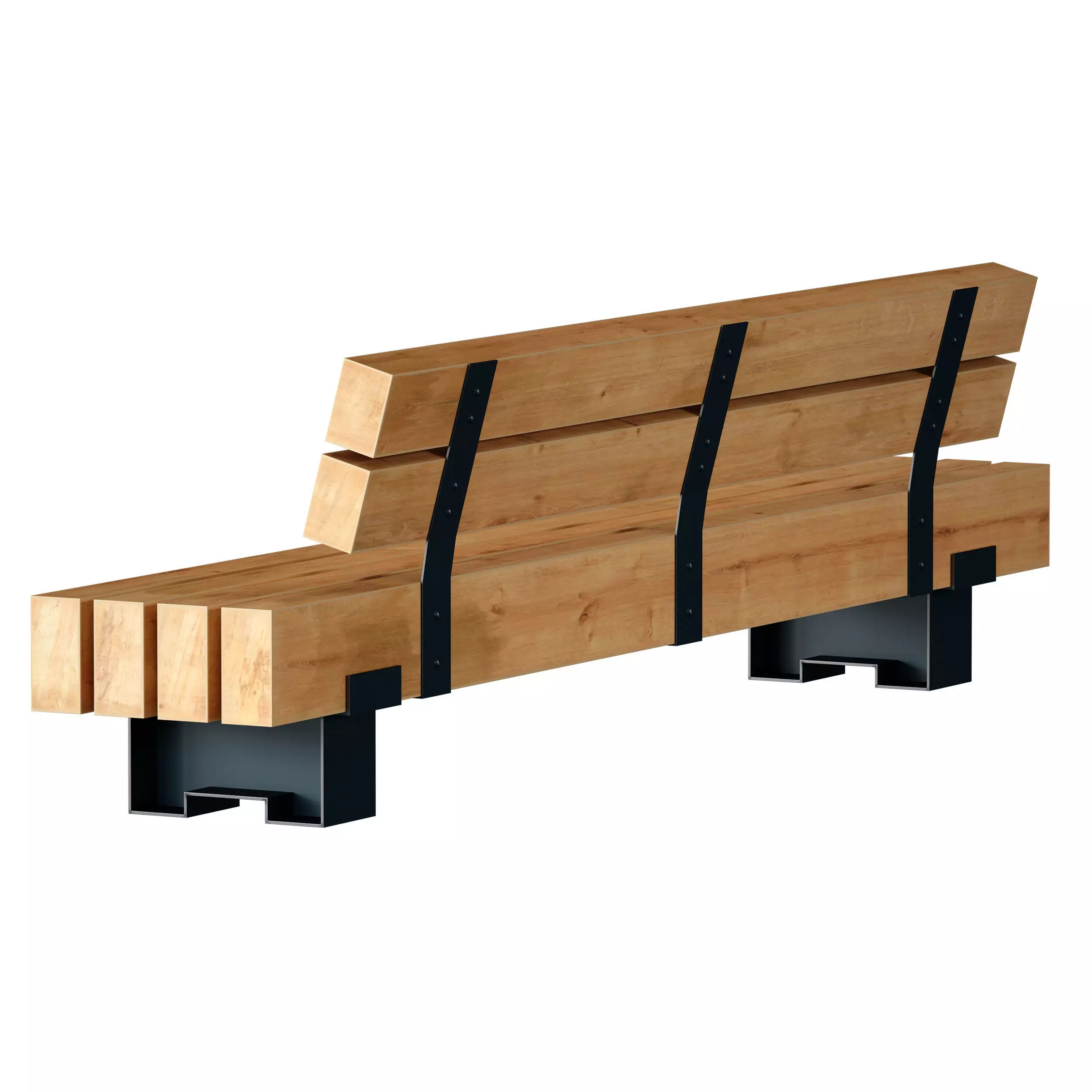 Wooden bench made of timber 3D model_8