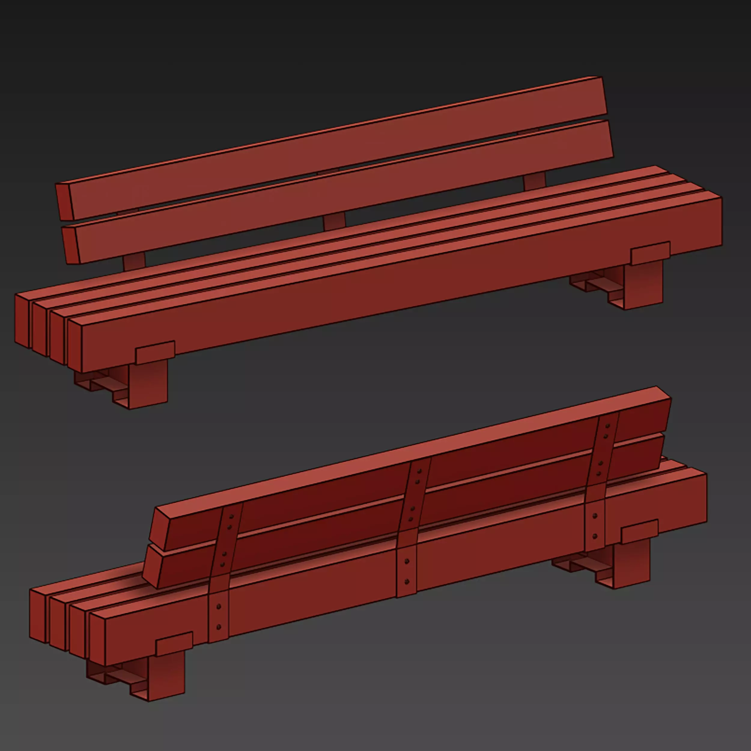 Wooden bench made of timber 3D model_18