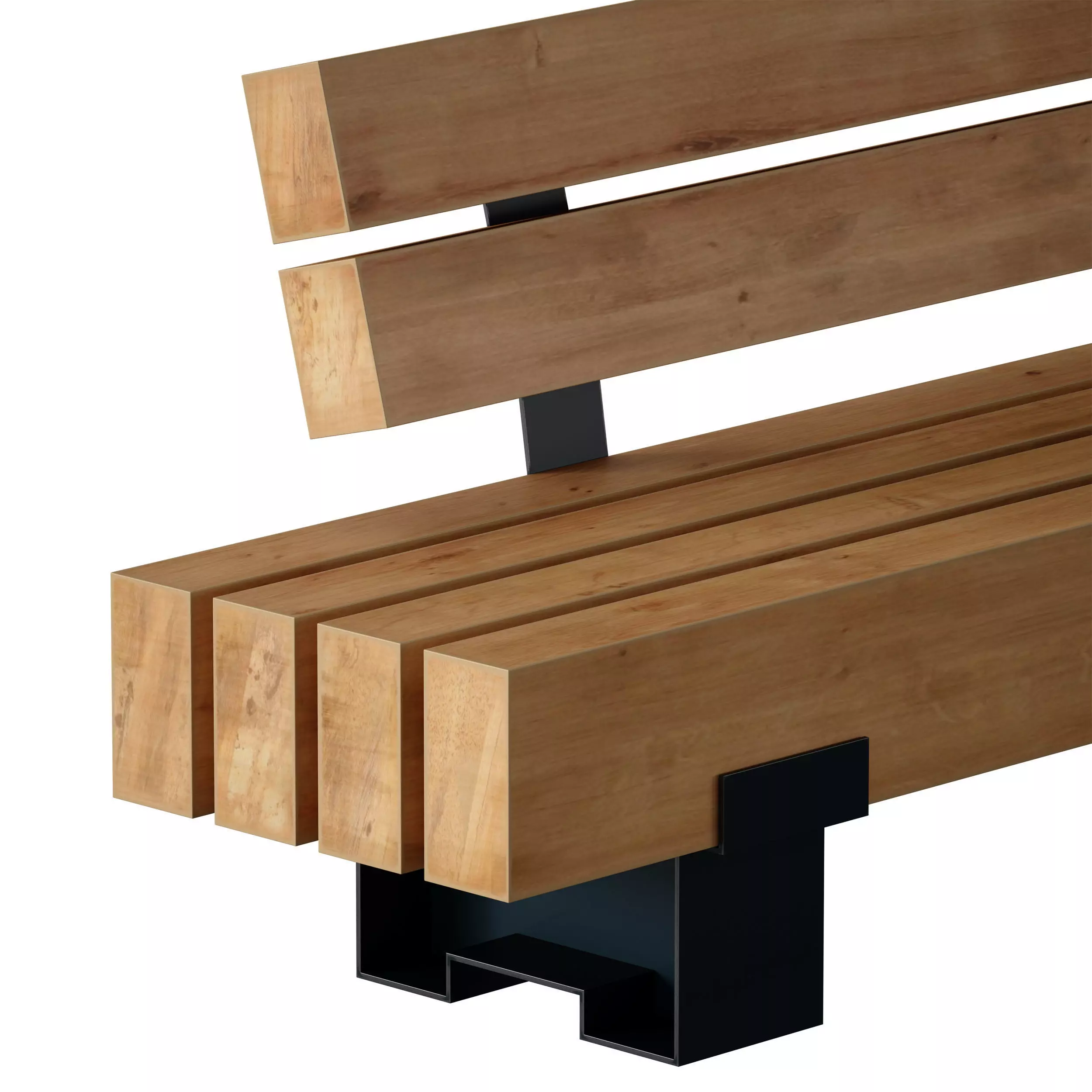 Wooden bench made of timber 3D model_16
