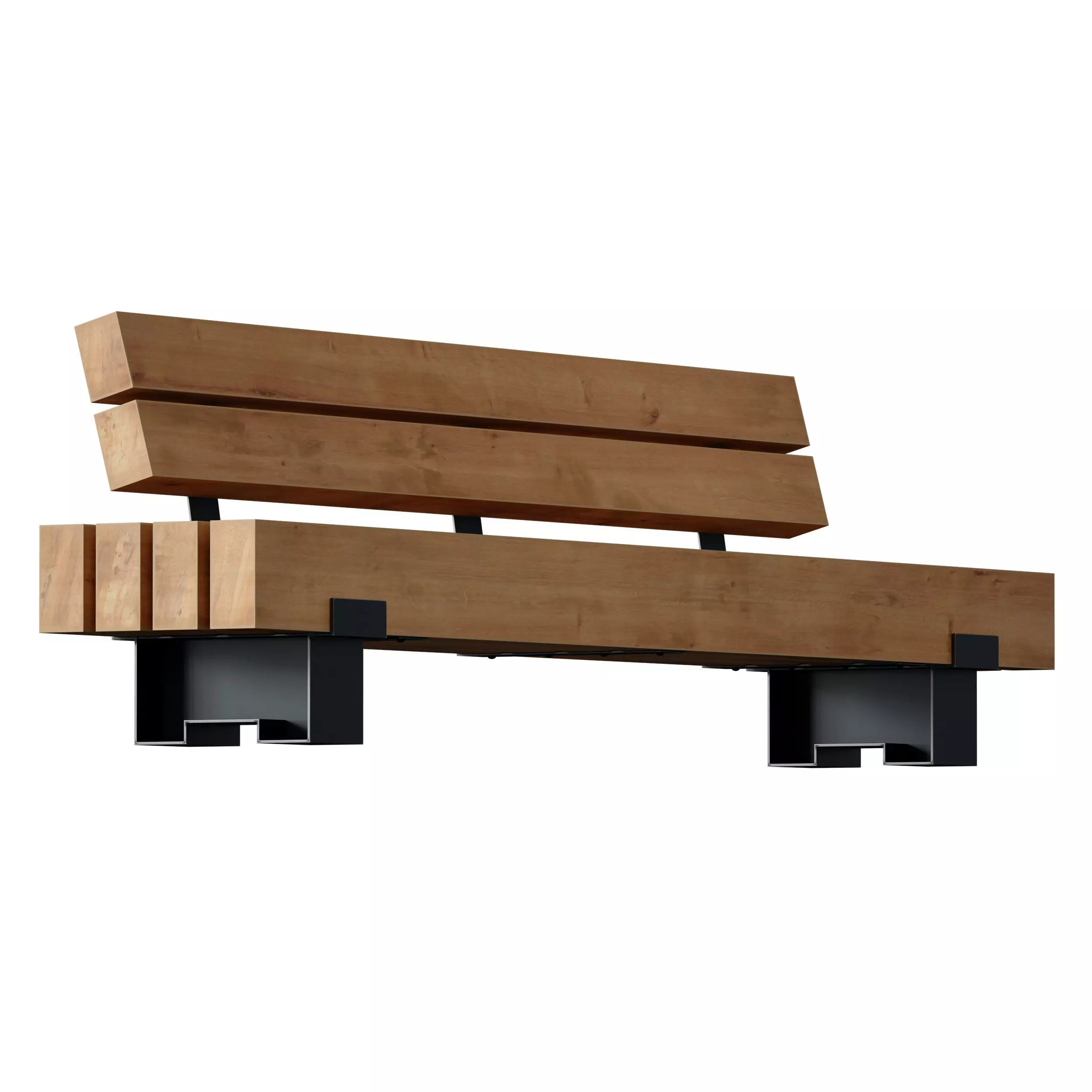 Wooden bench made of timber 3D model_2