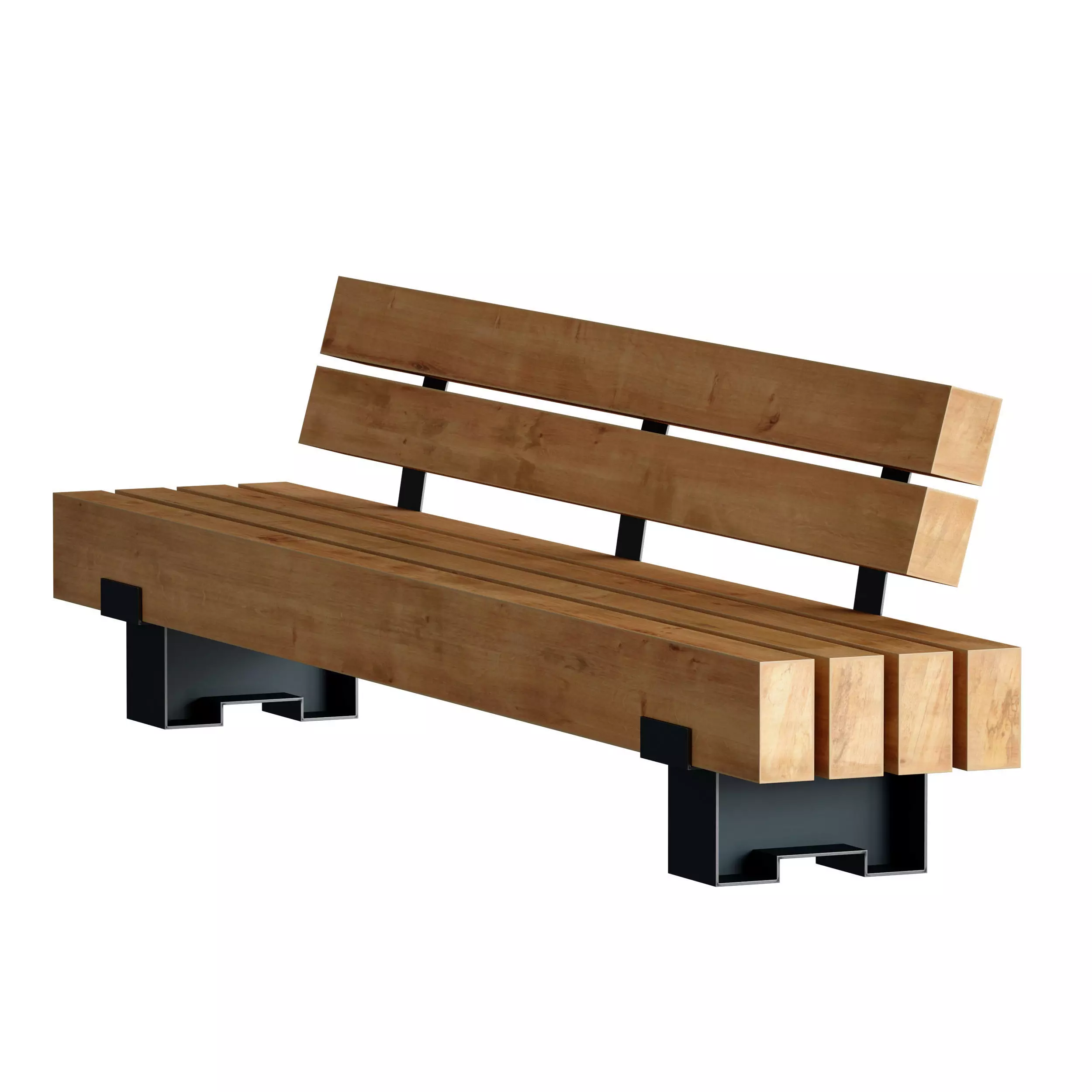Wooden bench made of timber 3D model_9