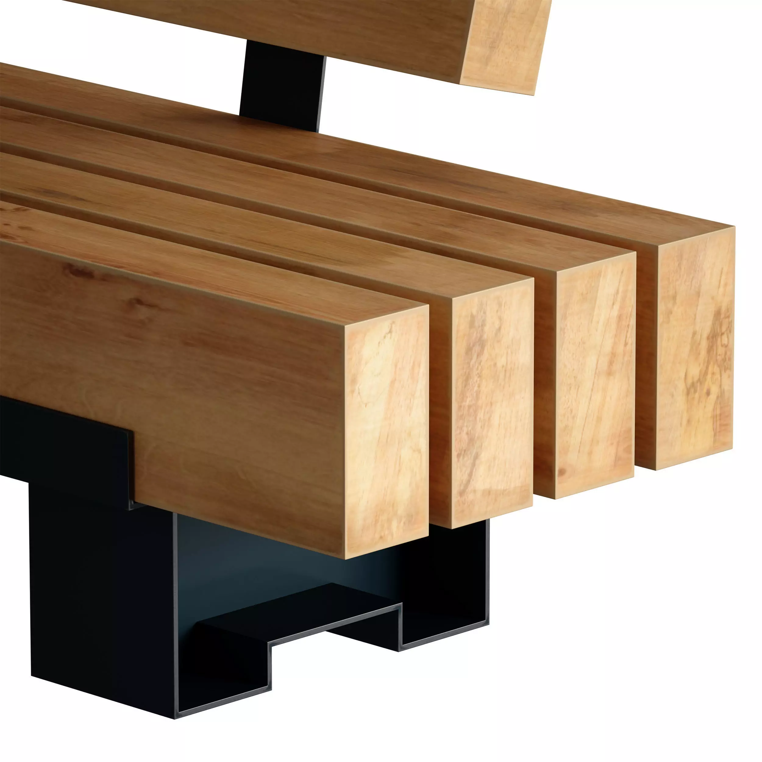 Wooden bench made of timber 3D model_11