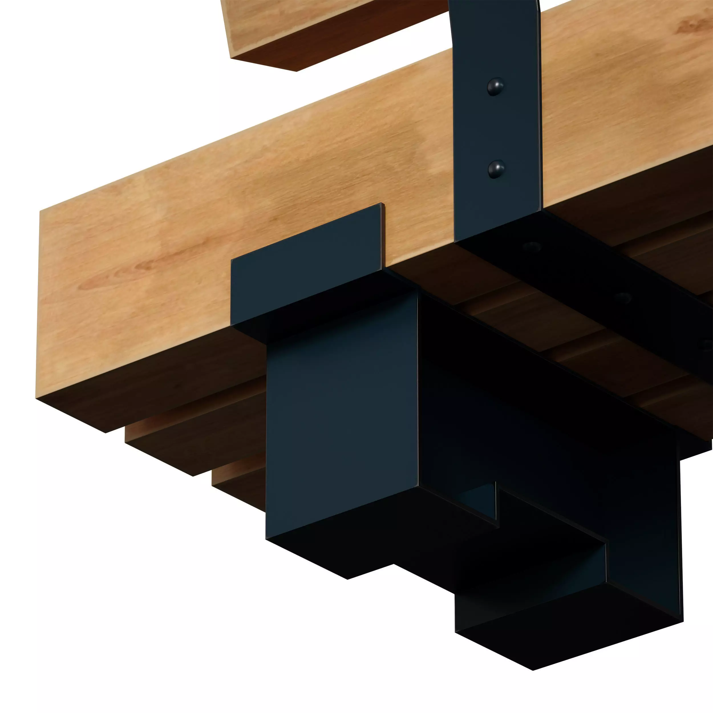 Wooden bench made of timber 3D model_15