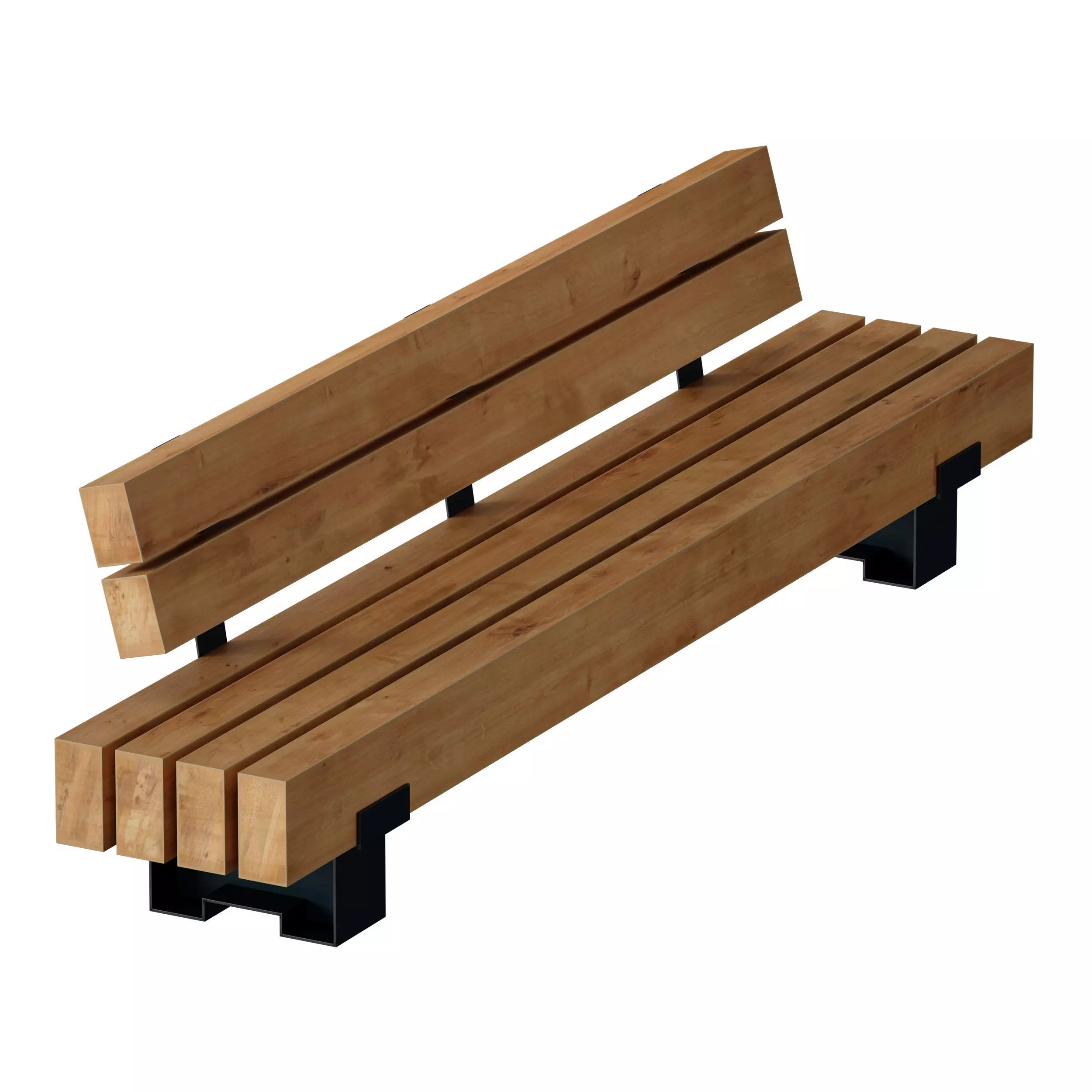 Wooden bench made of timber 3D model_4