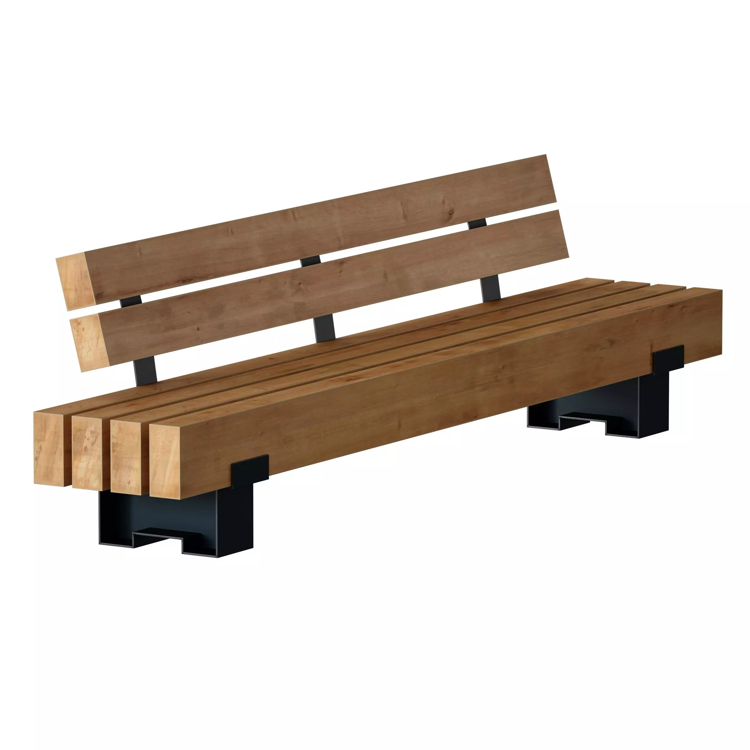 Wooden bench made of timber 3D model_1
