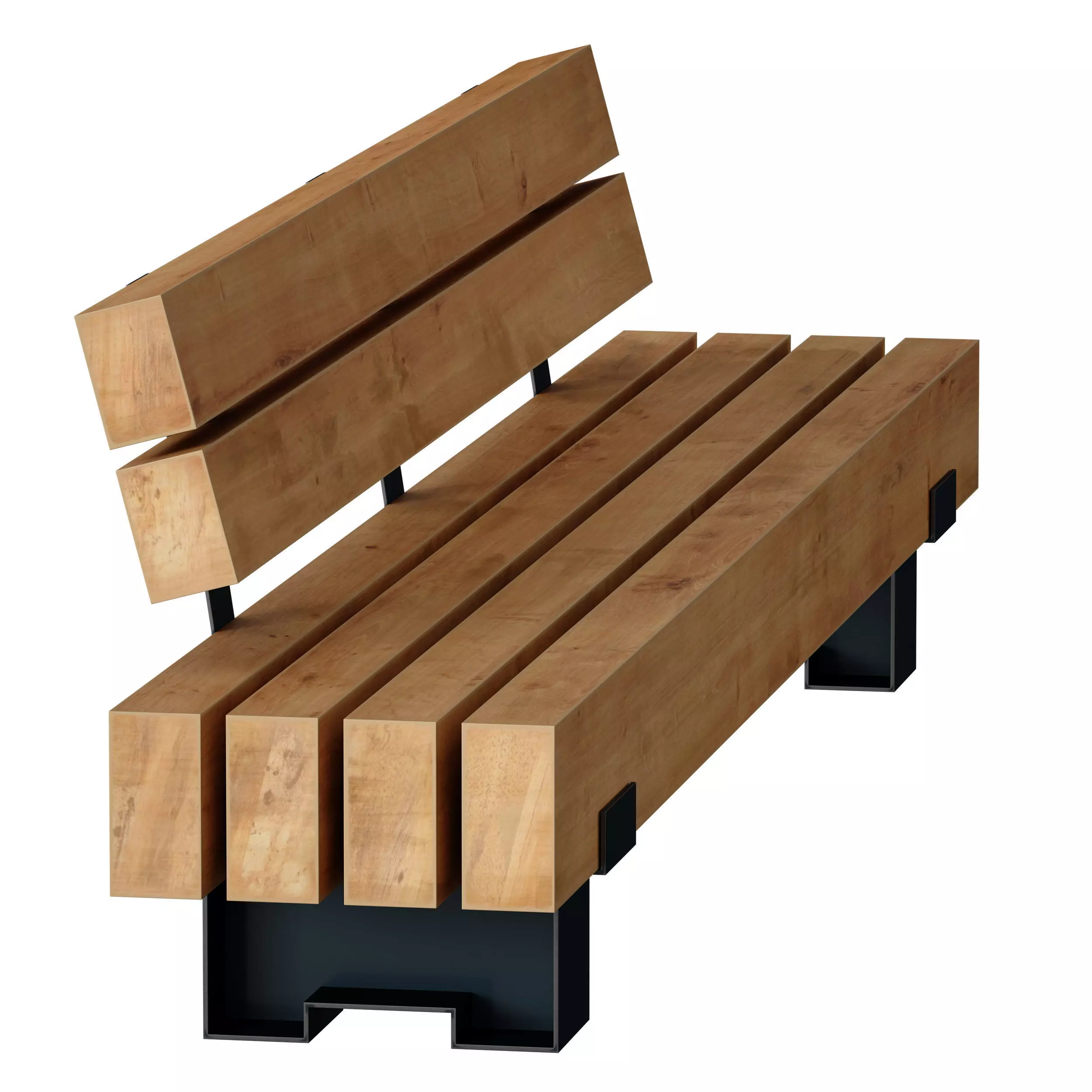 Wooden bench made of timber 3D model_5