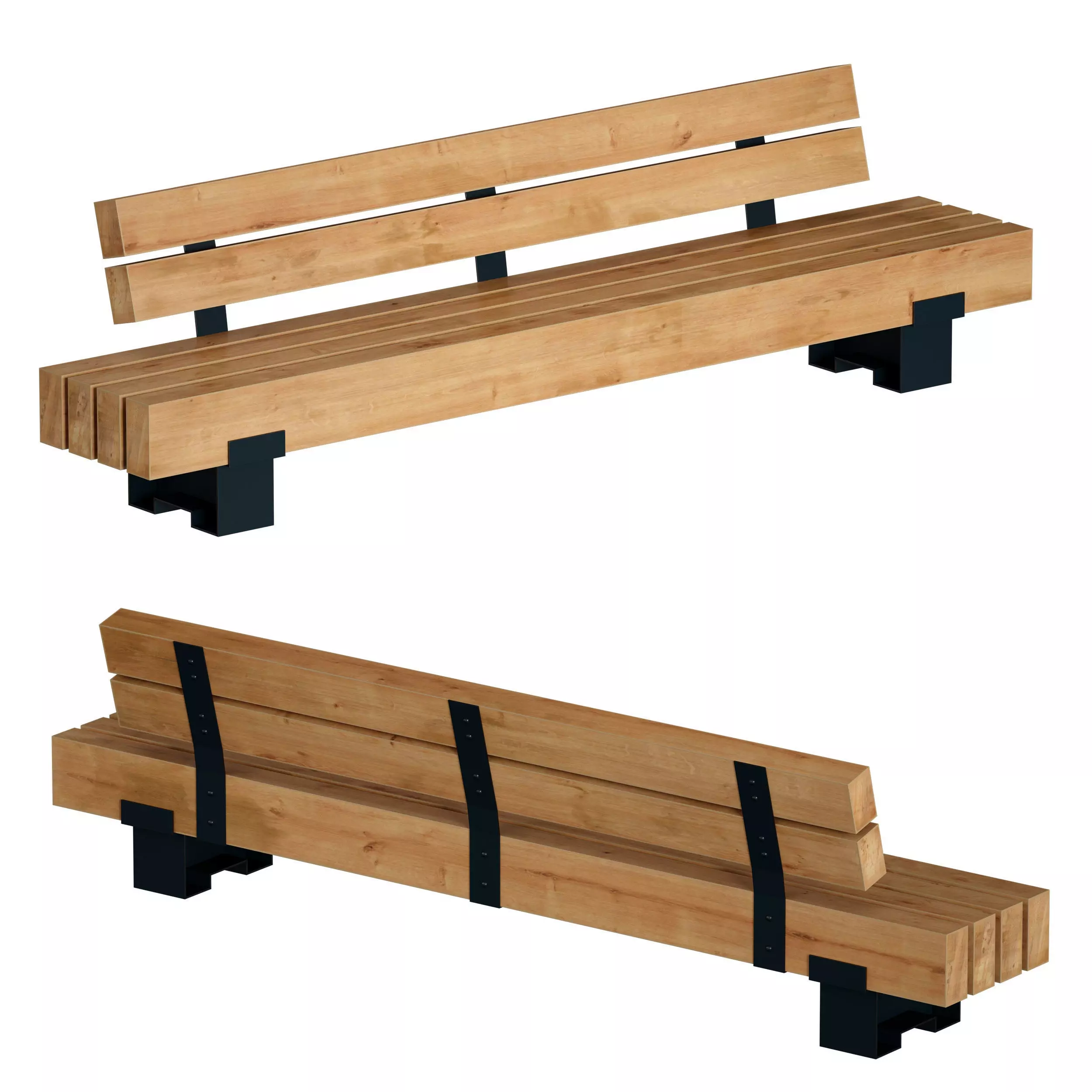 Wooden bench made of timber 3D model_0