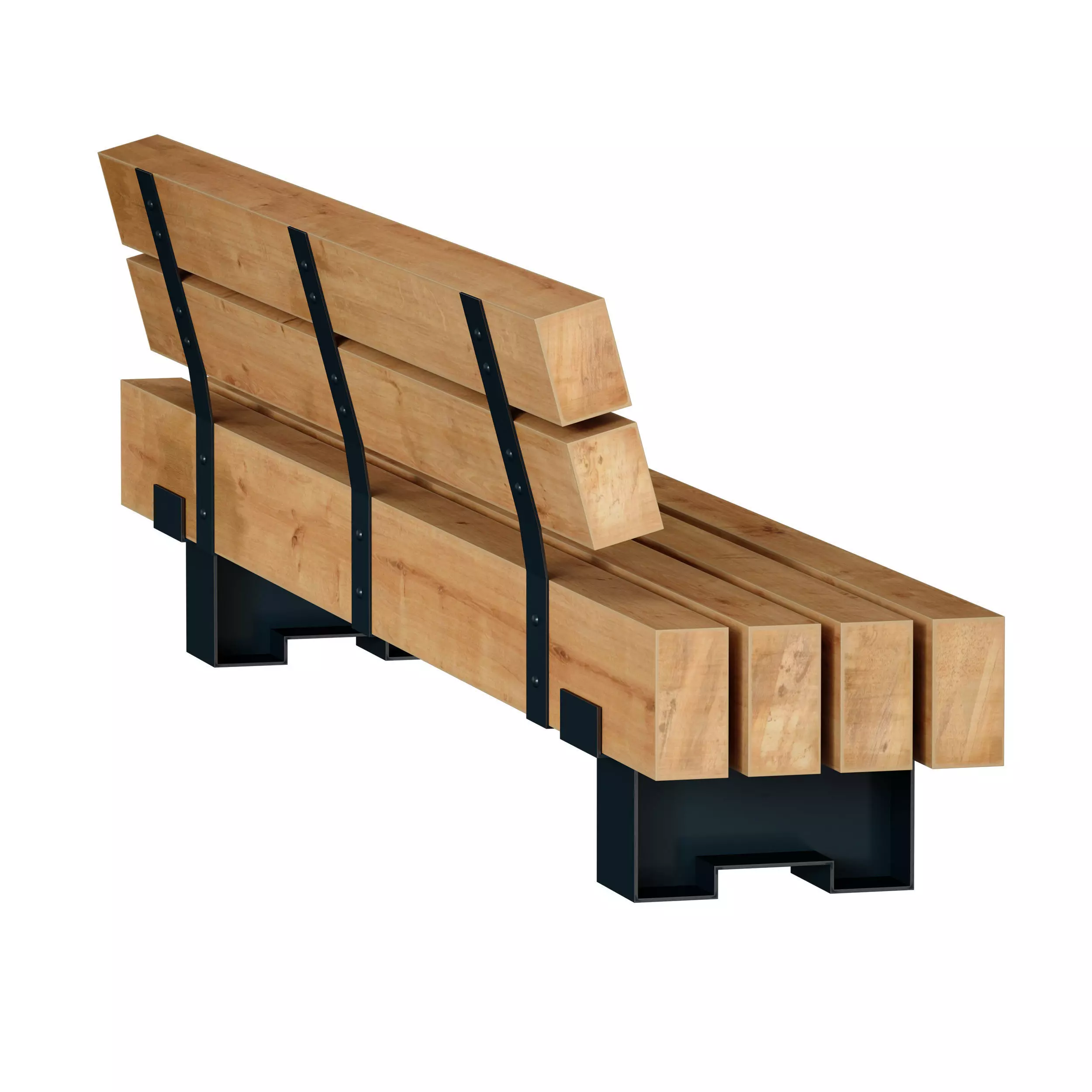 Wooden bench made of timber 3D model_6