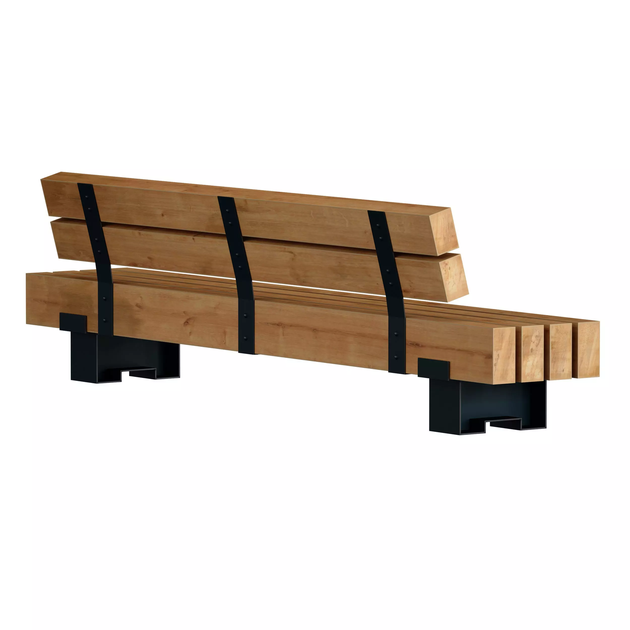 Wooden bench made of timber 3D model_7