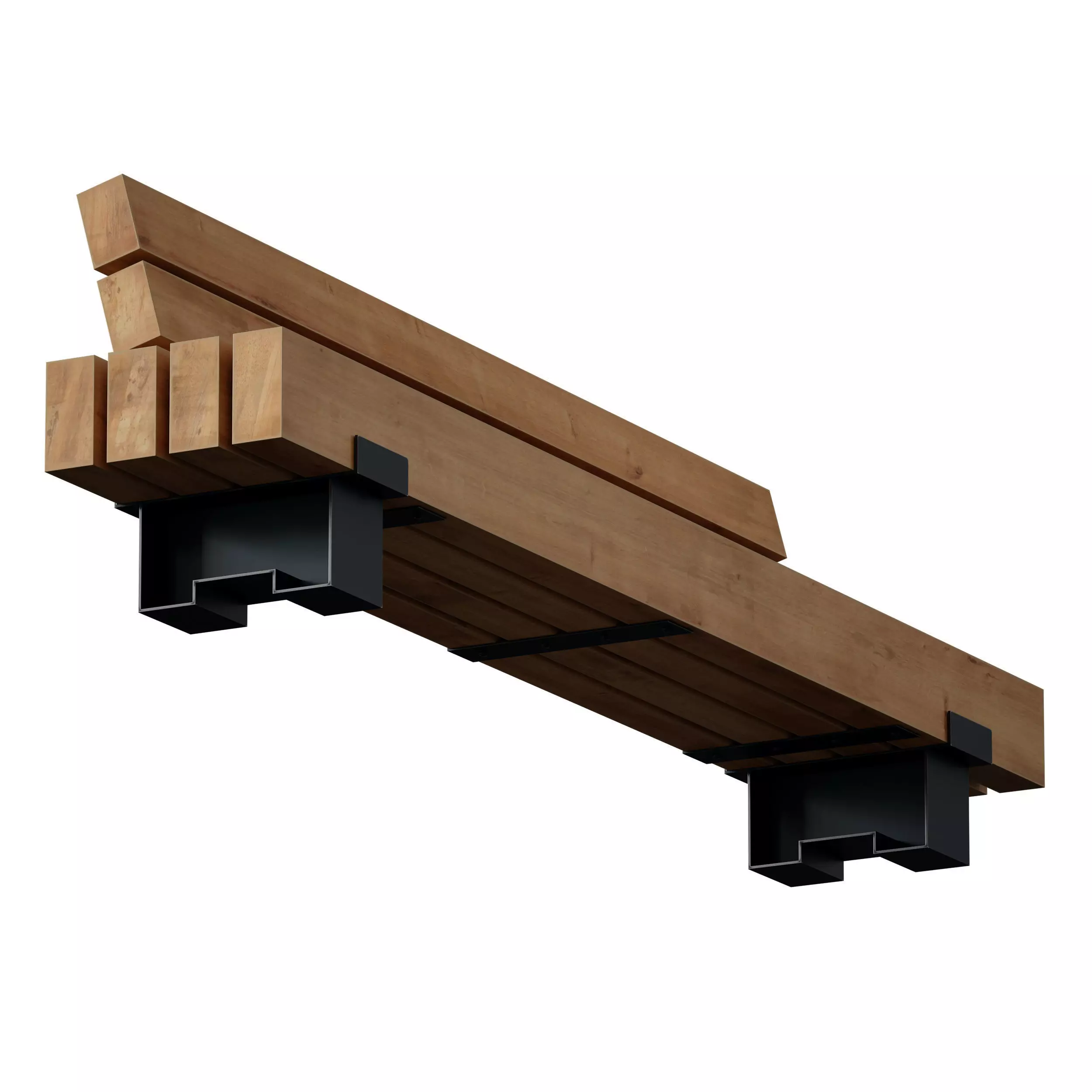 Wooden bench made of timber 3D model_3