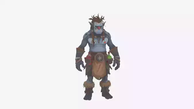 Crafty Blue Skinned Troll Alchemist with Potions World