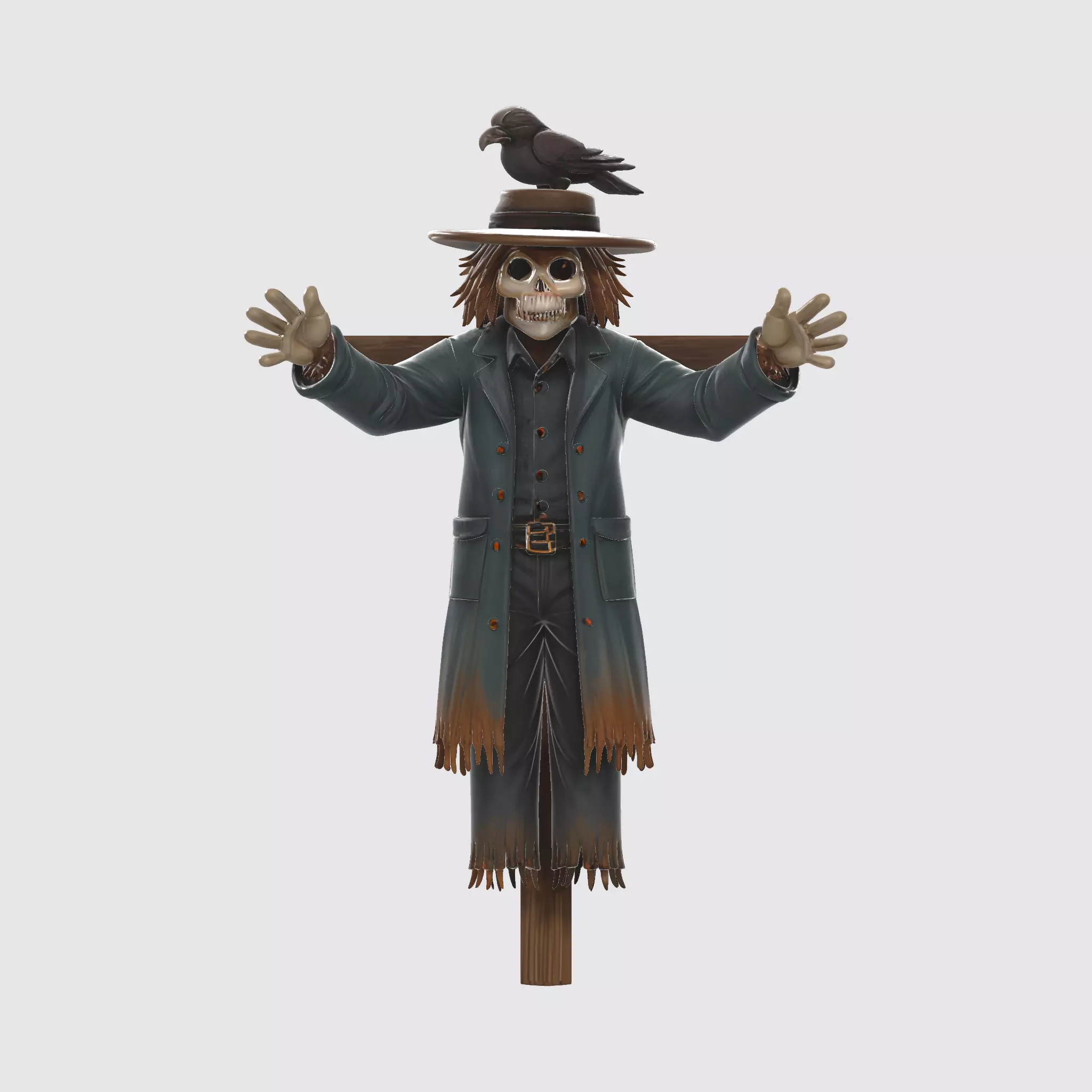 Scarecrow Skeleton Figurine with Crow Gothic Halloween Decor 3D print model_1