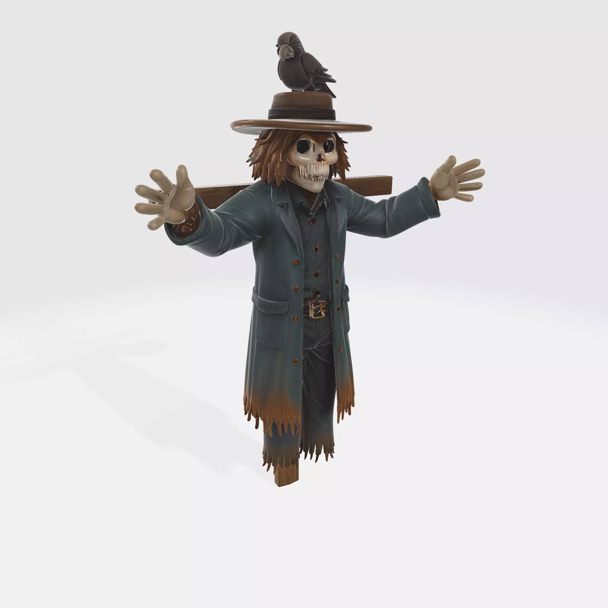 Scarecrow Skeleton Figurine with Crow Gothic Halloween Decor 3D print model_4