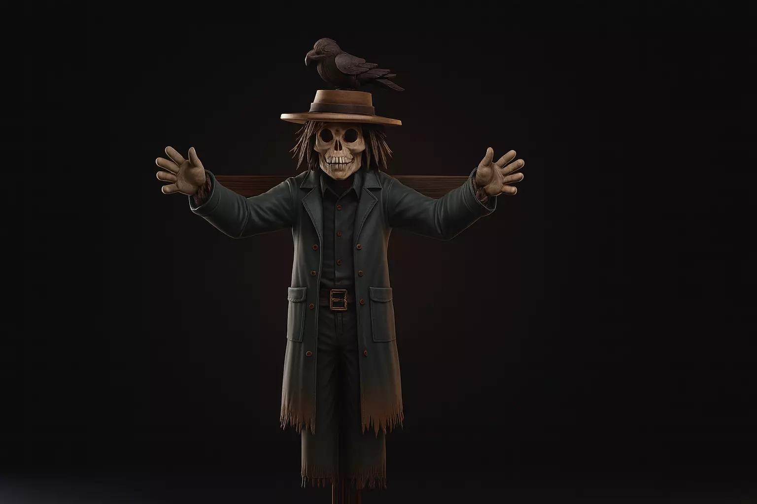 Scarecrow Skeleton Figurine with Crow Gothic Halloween Decor 3D print model_0