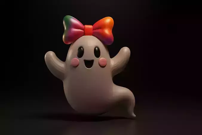 Cute Ghost with Rainbow Bow Adorable for Halloween