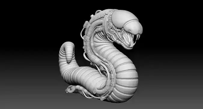 Mecha Worm Creature  High-Detail SciFi 3D Printable Model