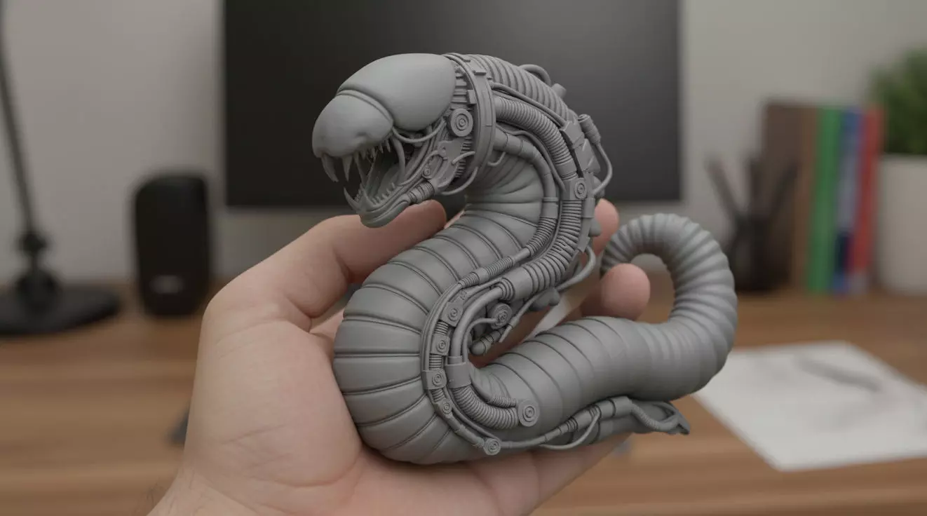 Mecha Worm Creature High-Detail SciFi 3D Printable Model 3D print model_1