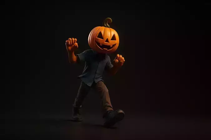 Halloween Pumpkin Head Figurine Spooky Decoration 