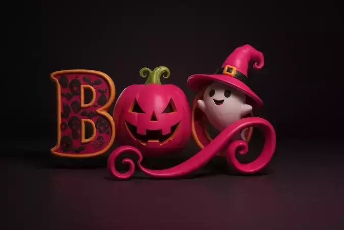 Halloween BOO Ghost Pumpkin Witch Hat Spooky Decor 3D print model