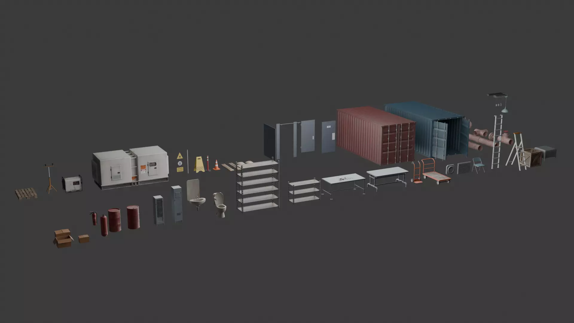 Construction and Industrial Props Pack Optimized GameReady Low-poly 3D model_1