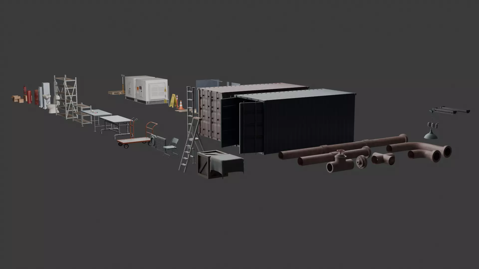 Construction and Industrial Props Pack Optimized GameReady Low-poly 3D model_2