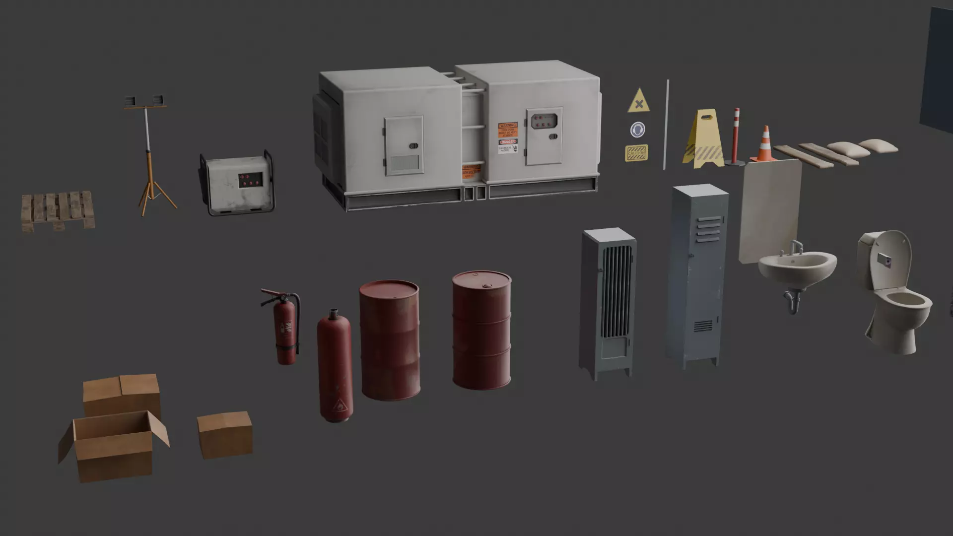 Construction and Industrial Props Pack Optimized GameReady Low-poly 3D model_0