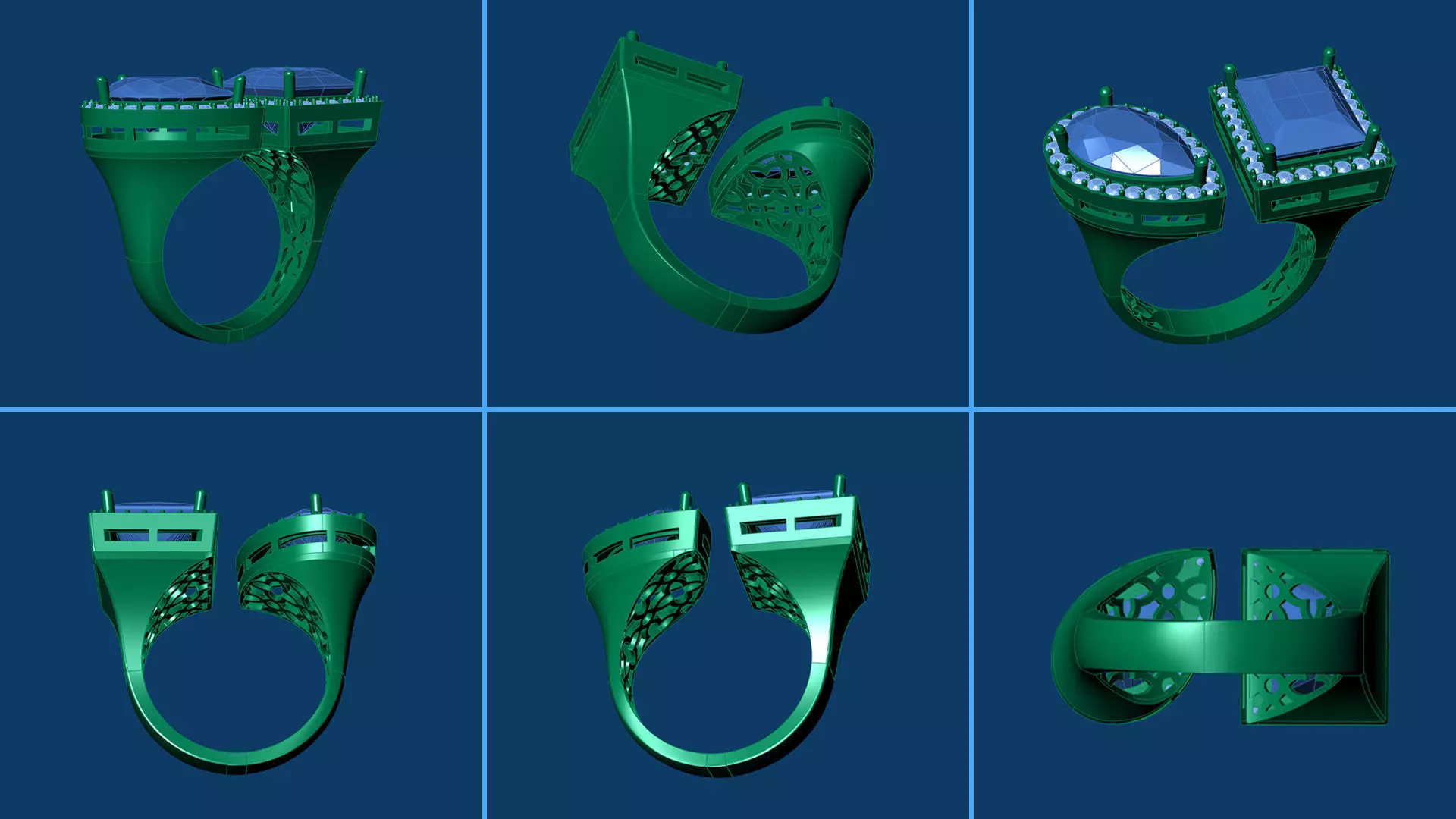 Women Gemstone Ring Tear Drop Rectangle 3D Model 3D print model_6