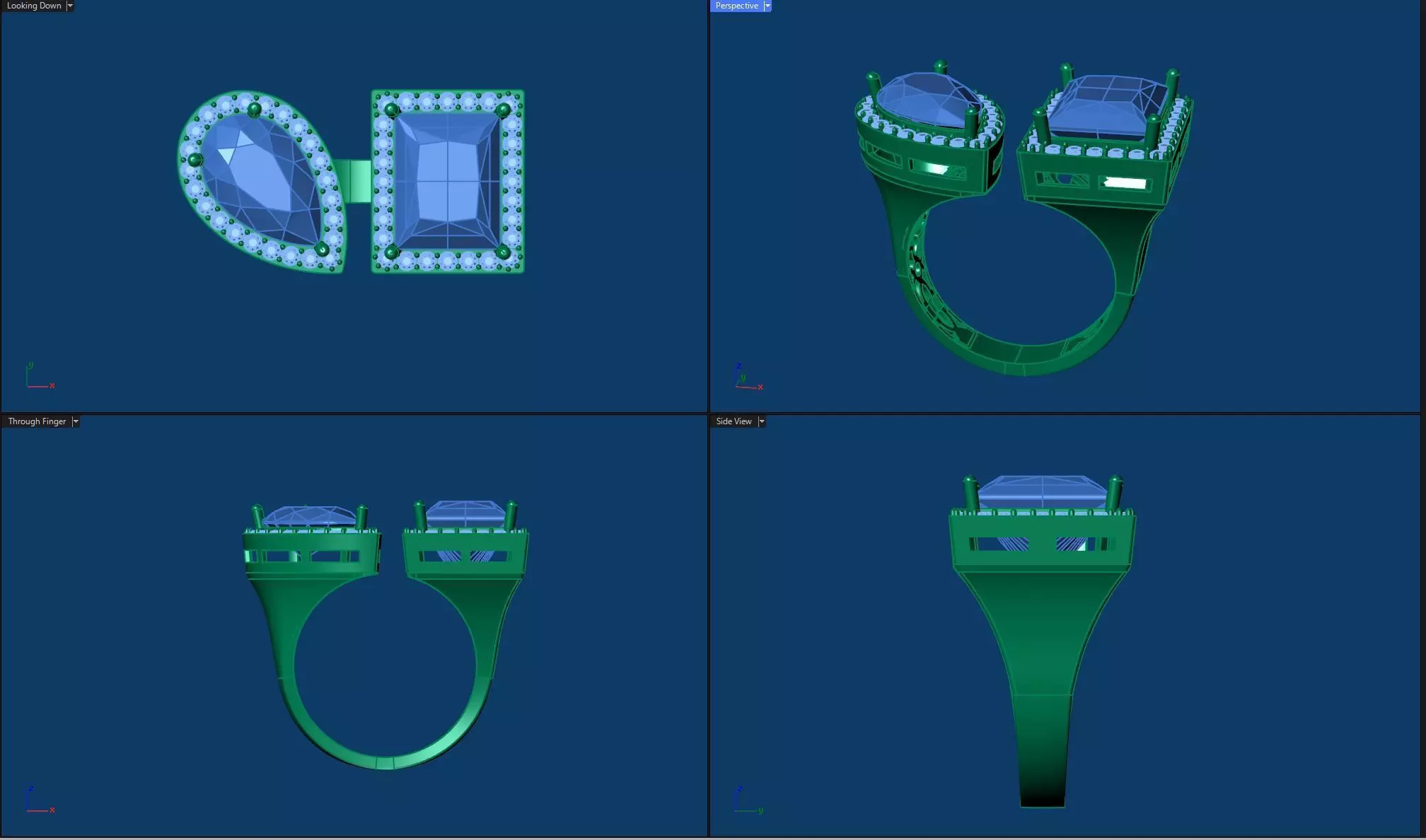 Women Gemstone Ring Tear Drop Rectangle 3D Model 3D print model_4