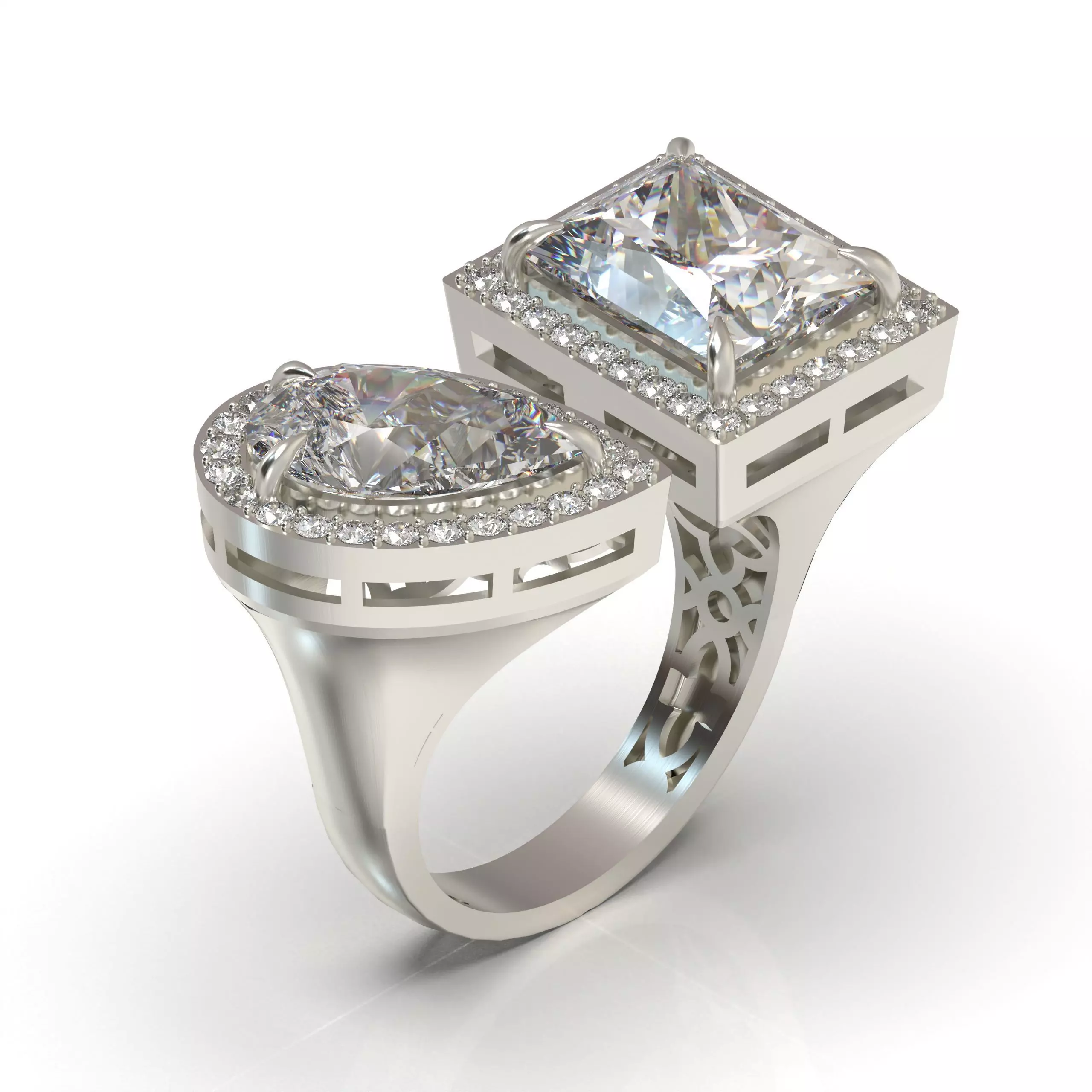 Women Gemstone Ring Tear Drop Rectangle 3D Model 3D print model_2