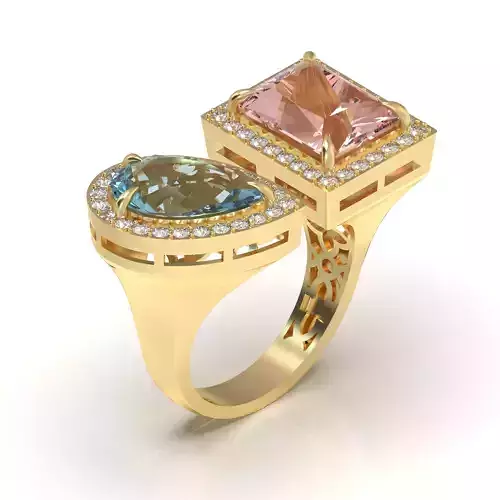Women Gemstone Ring Tear Drop Rectangle 3D Model  