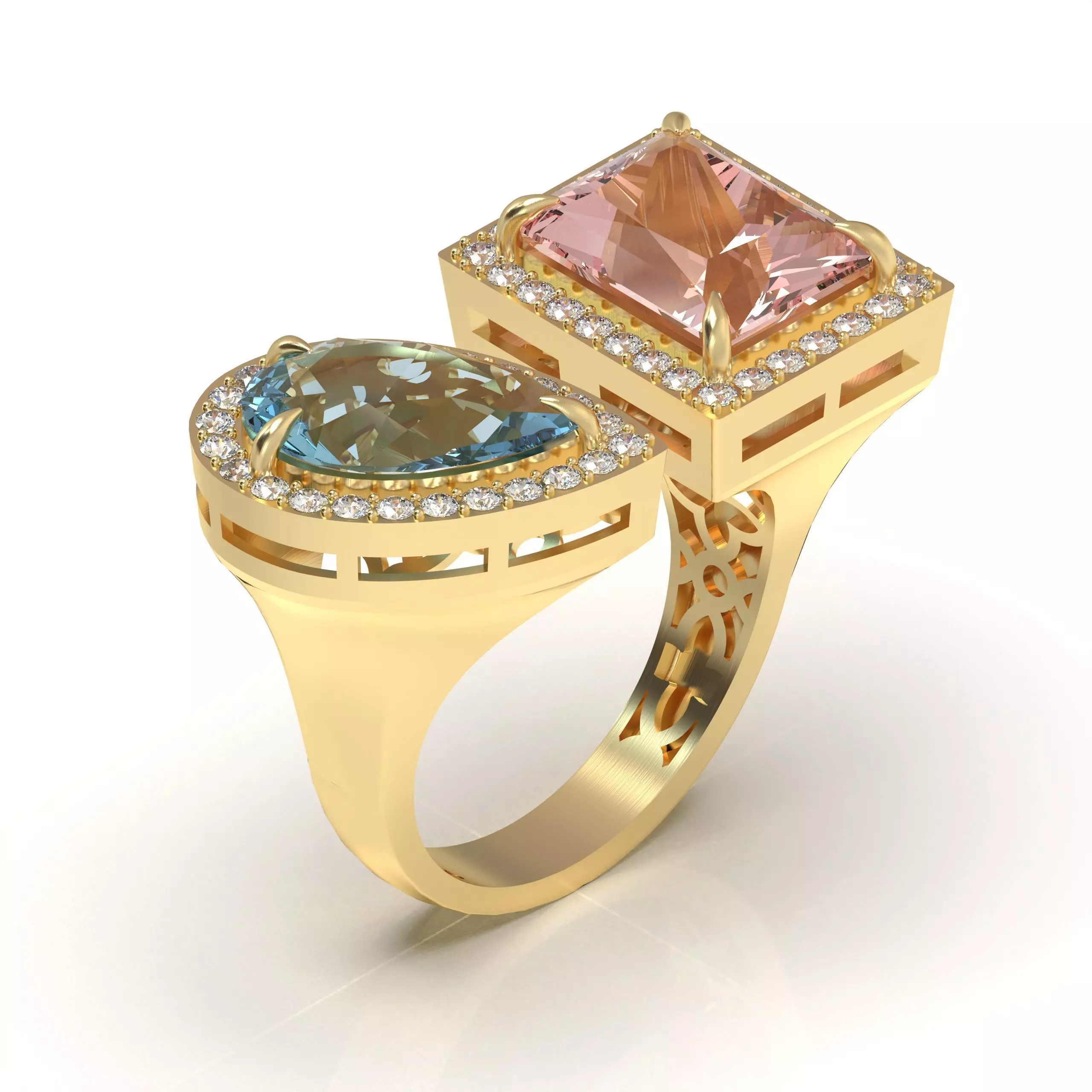 Women Gemstone Ring Tear Drop Rectangle 3D Model 3D print model_0