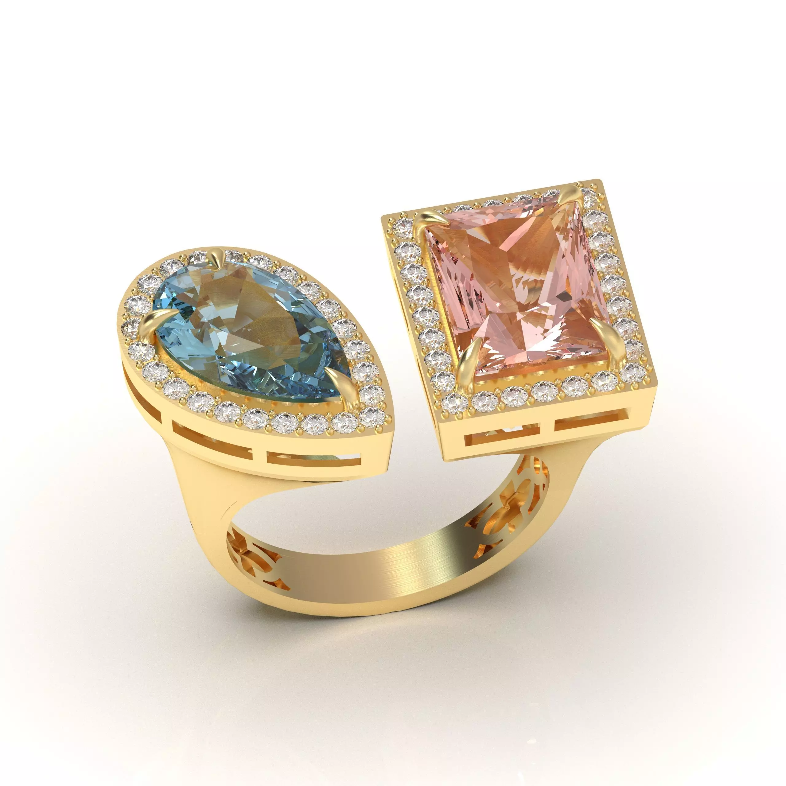 Women Gemstone Ring Tear Drop Rectangle 3D Model 3D print model_1