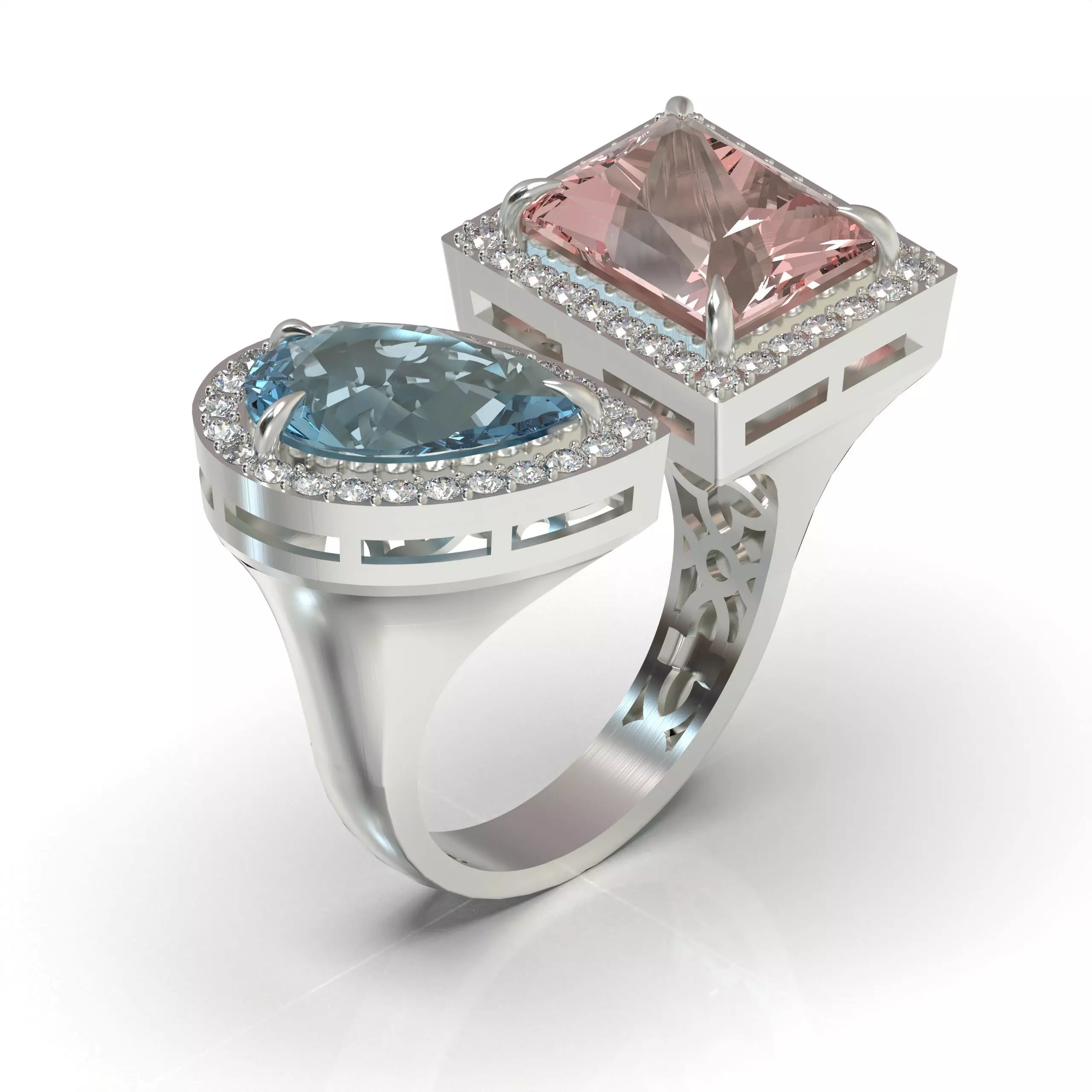 Women Gemstone Ring Tear Drop Rectangle 3D Model 3D print model_3