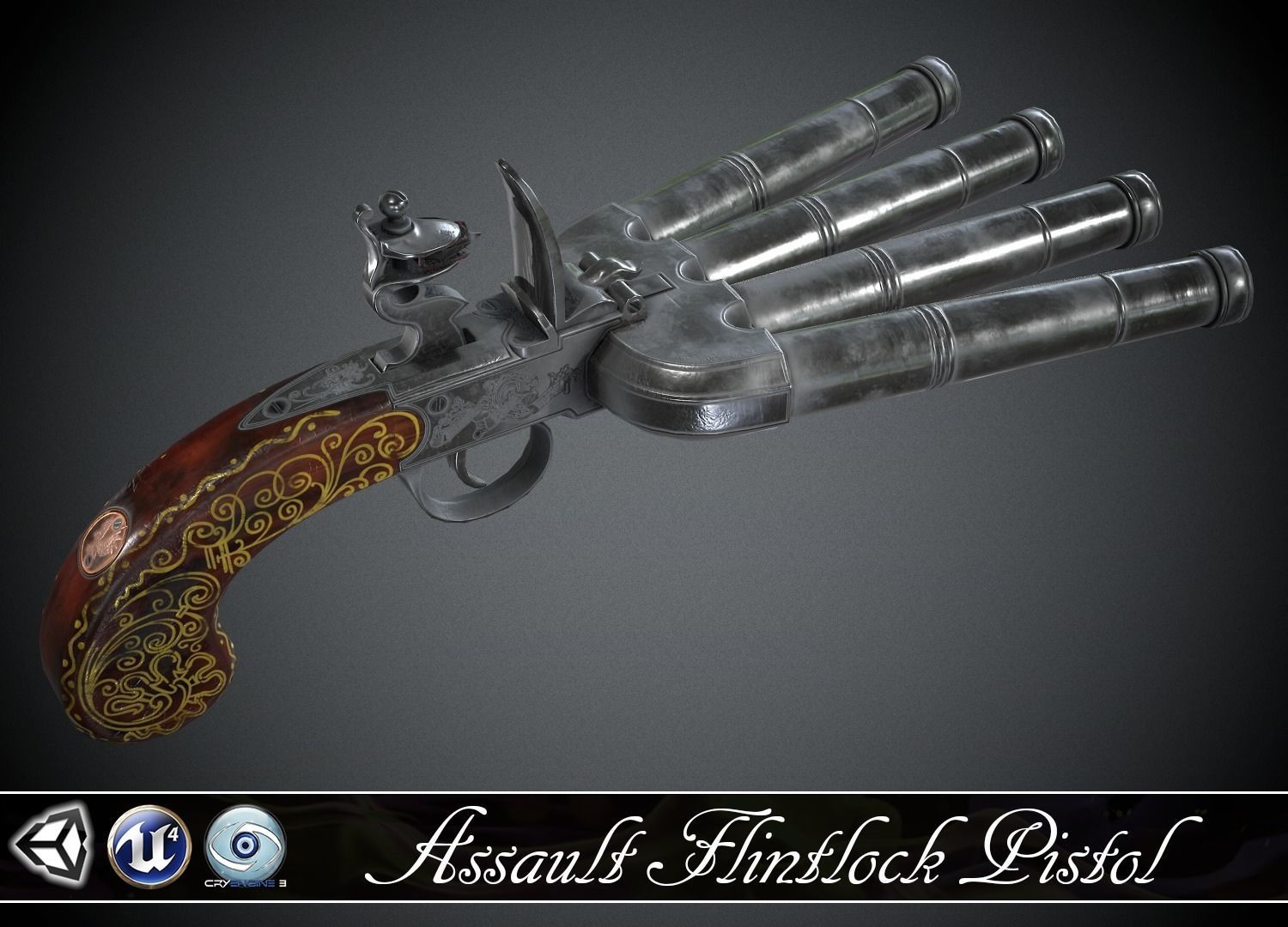 Flintlock Assault Pistol - model and textures Low-poly 3D model_0