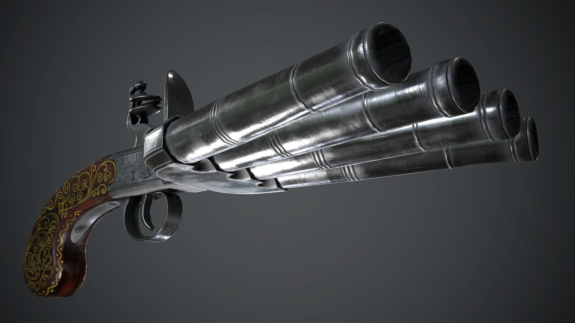 Flintlock Assault Pistol - model and textures Low-poly 3D model_3
