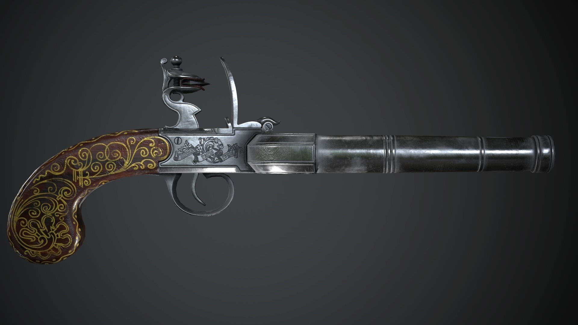 Flintlock Assault Pistol - model and textures Low-poly 3D model_6