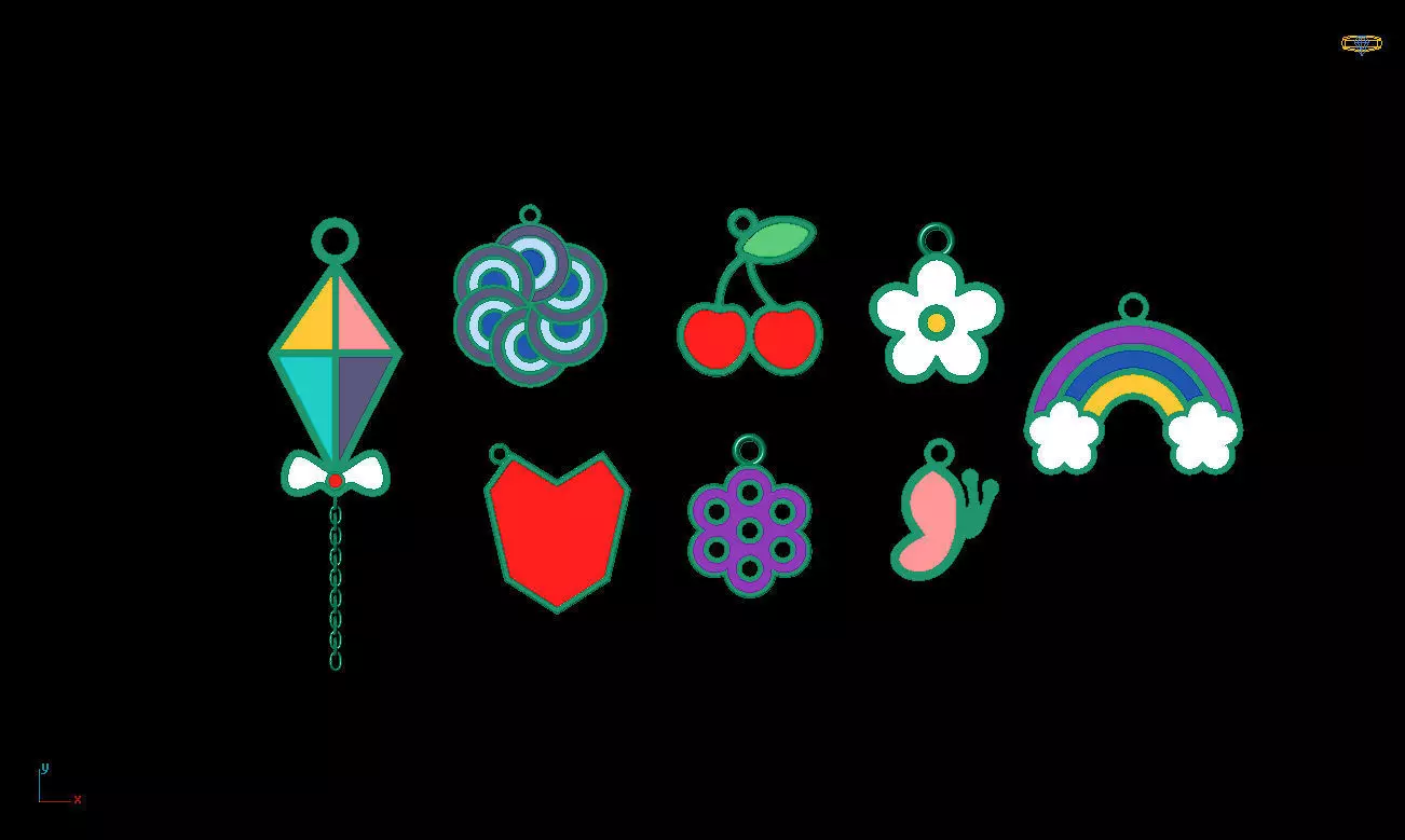 Pack of 8 minimalist enamel necklaces 3D model_0