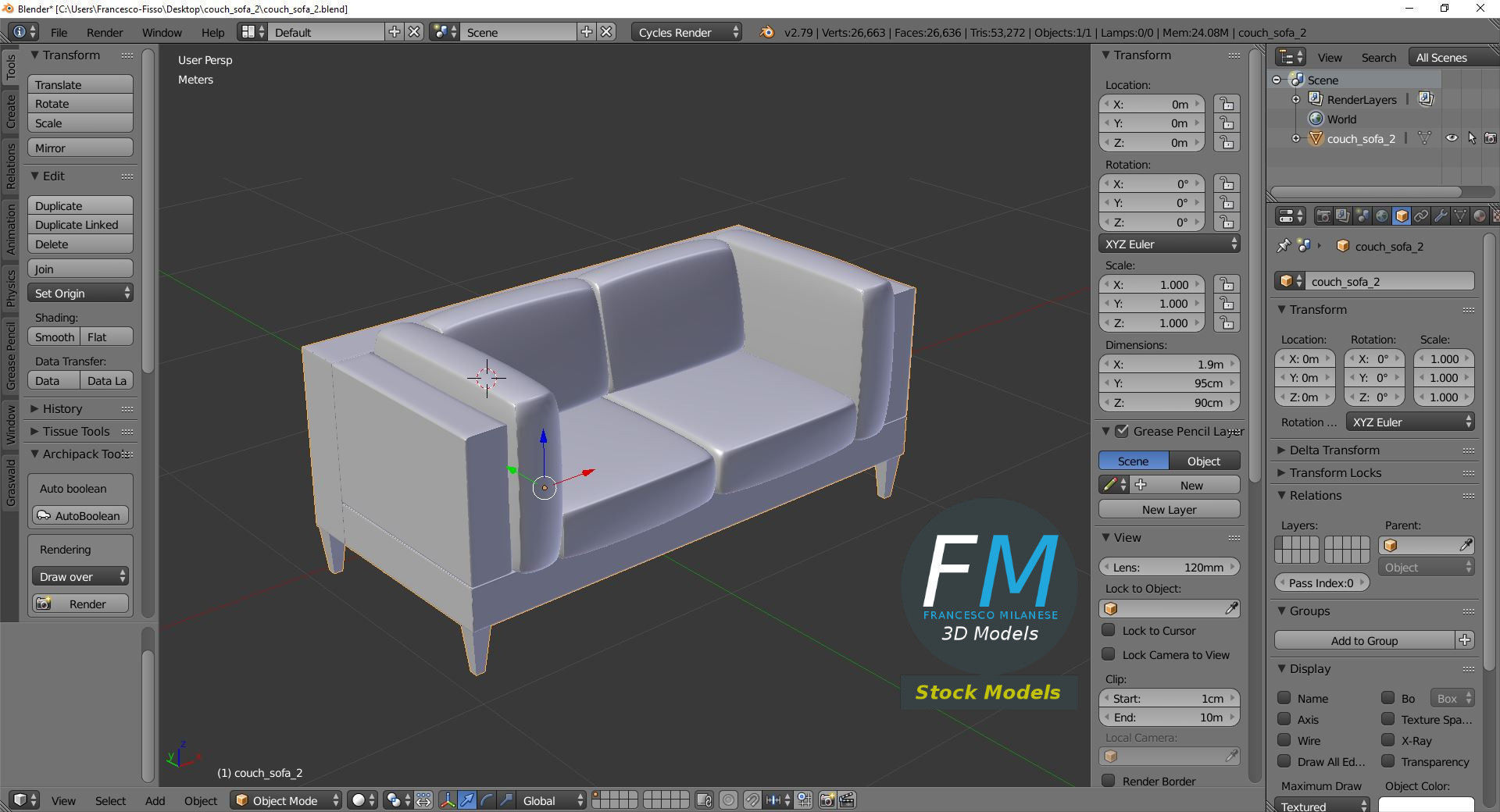 Couch Sofa 2 3D model_9