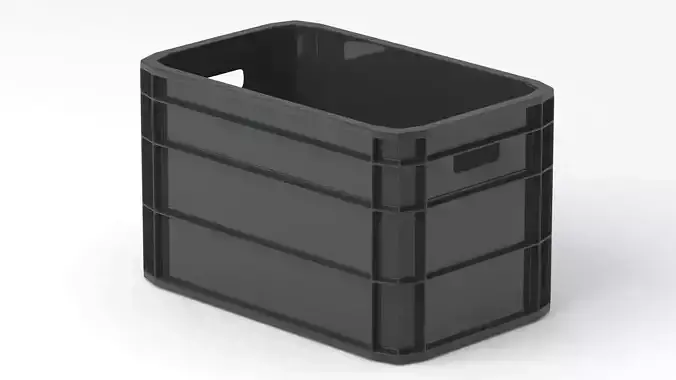 Portable Plastic Crate Black 3D model 3