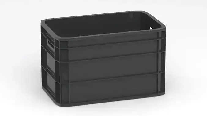 Portable Plastic Crate Black 3D model 2