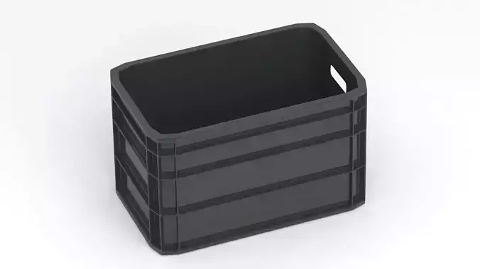 Portable Plastic Crate Black 3D model 4