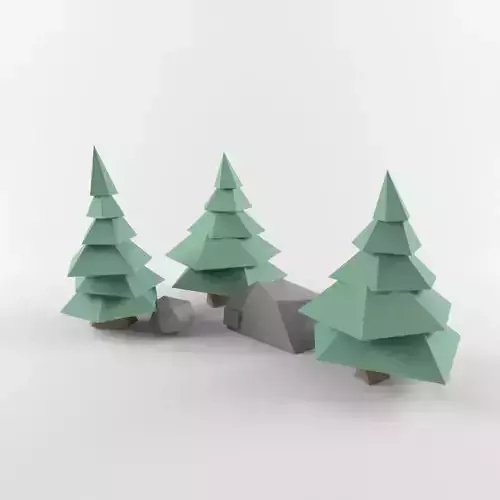 Low Poly Christmas Tree and Rocks