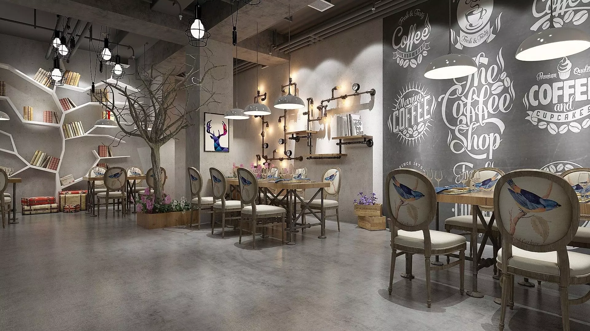 Vintage Restaurant Hall 3D model_2