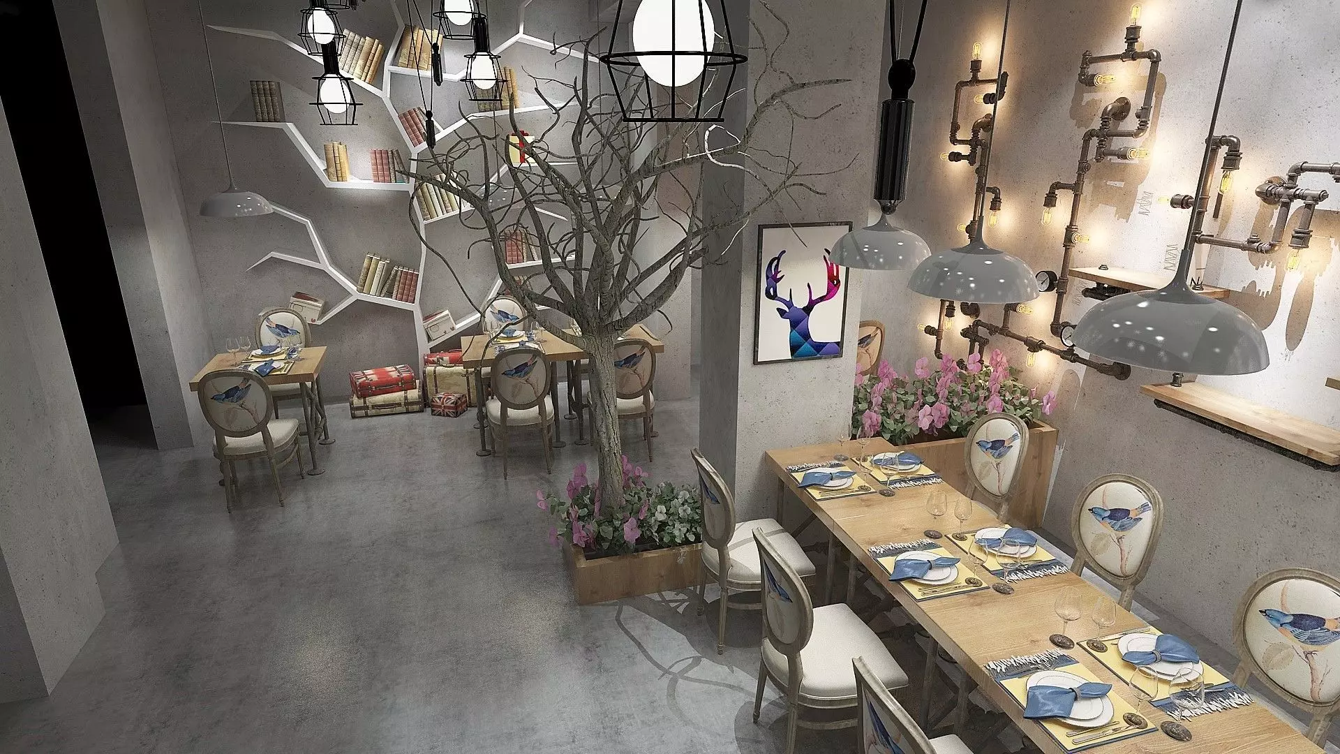 Vintage Restaurant Hall 3D model_1